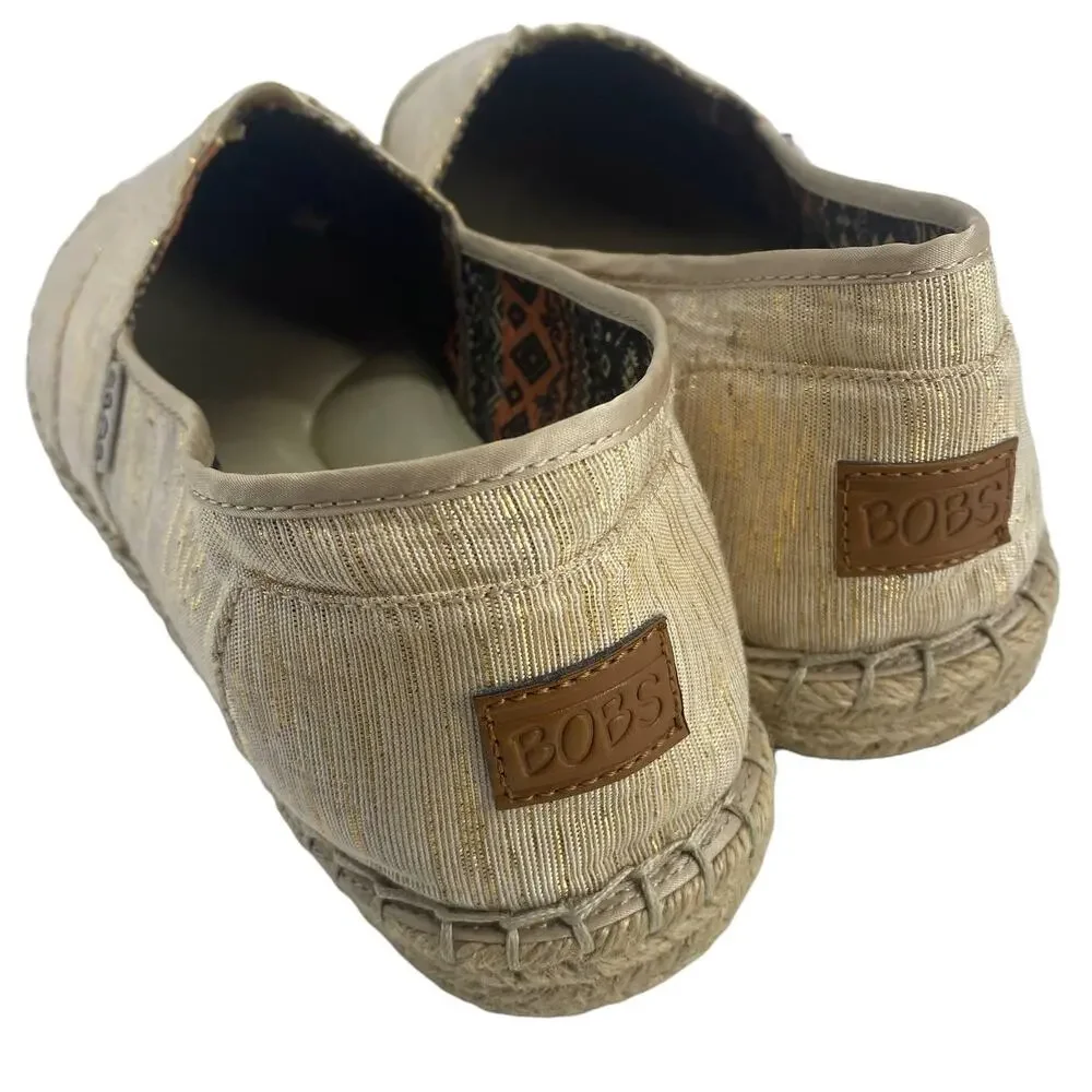 BOBS from Skechers 9 Slip On Fabric Upper Gold Thread Shoes Loafers Espadrilles